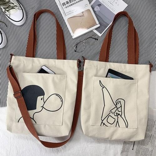 Cute Cartoon Fashion Canvas Bag Students' Supply Multi-layer Convenient Storage Tutorial Bag Lovely Stationery