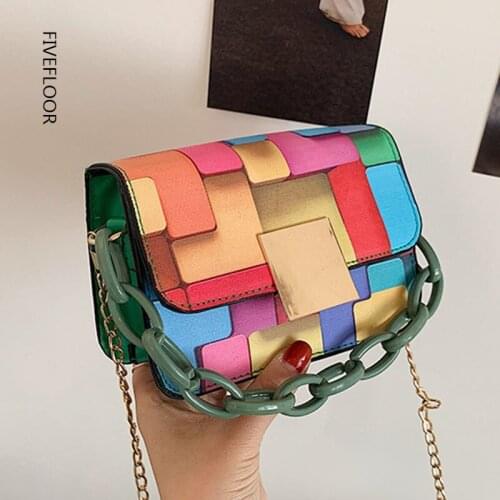 Women Fashion Shoulder Bags Chain Portable Crossbody Bags for Women Rainbow Color Mini Square Bag 2021 New Pu Leather Chain Bag