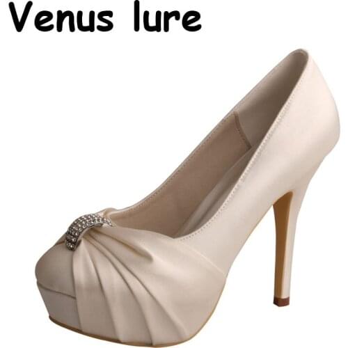 Wedding Lady Shoes Ivoire 12CM Round Toe Winter Wedding Heels for Women Size 8