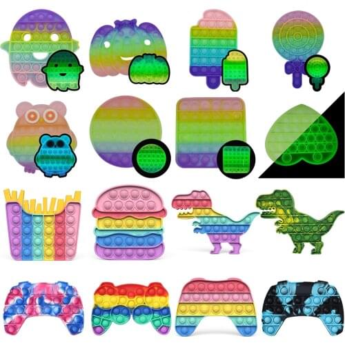 Glow in the Dark Fidget Toys Reliver Stress Toy Rainbow Push Bubble Antistress Children Toy Fluorescence Luminous Free Shipping