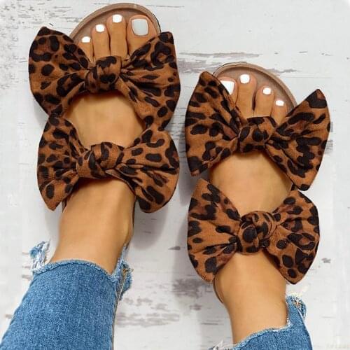 Women Slippers Roman Two Bow Summer Shoes Woman Plus Size Shoes Leopard Beach Slides Flat Slippers Women Outdoor Shoes