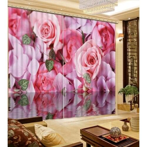 High Quality Customize size Modern 3d curtain Home Decor Living Room Natural Art pink flower roses custom curtain