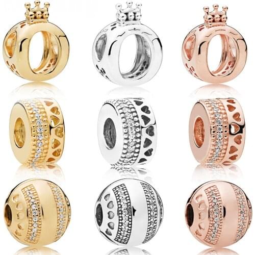 CHAMSS New Standard 925 Sterling Silver Ladies Round Crown Shiny Crystal Diy Beaded Original High Quality Fashion Jewelry