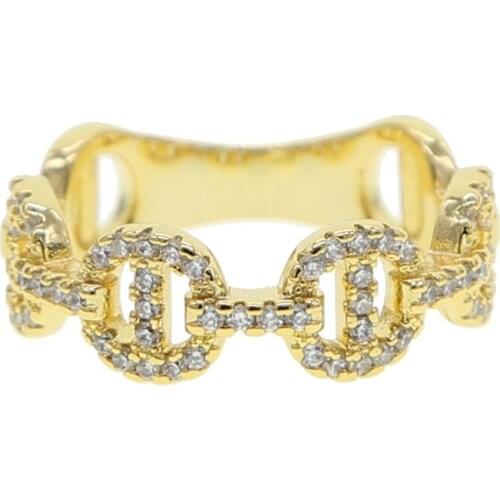 Micro paved cubic zirconia Gold Color snaff bit classic fashion women trendy cz link chain Wedding Band cz finger rings