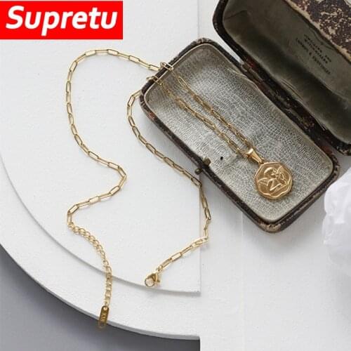 Punk Gold Chic Cupid Angel Necklaces Unique Titanium Steel Hexagon Coin Pendant Chain Necklace for Women Valentines Day Jewelry