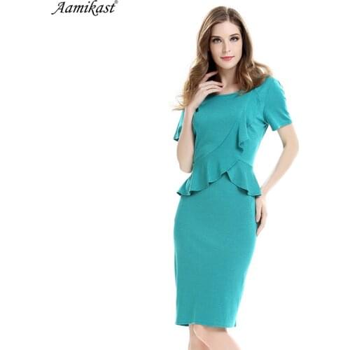 Aamikas Summer 2018 Womens Elegant Peplum Vintage Casual Wear To Work Office Business Party Bodycon Pencil Sheath Dress