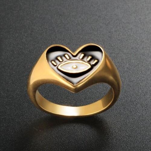 Enamel Red Black White Heart Shape Eye Ring For Women Fashion Gold Plated Stainless Steel Ring Jewelry Gift