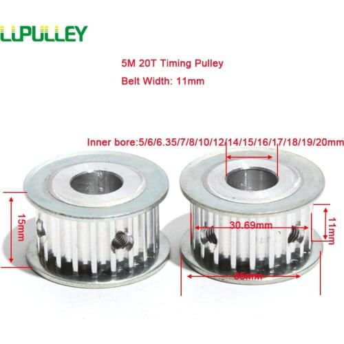LUPULLEY 5M 20T Timing Pulley With Width 11mm 5/6/6.35/7/8/10/12/14/15/16/17/18/90/20mm Bore HTD5M Timing Belt Pulley For CNC
