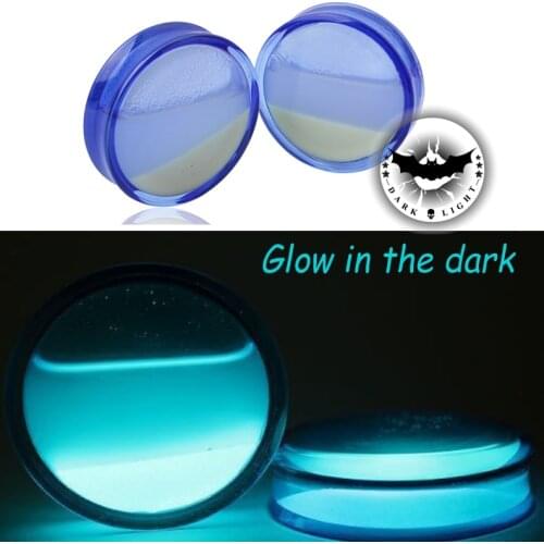 1Pair Blue Acrylic EarTunnel Luminous Liquid Saddle Plugs Big Ear Gauges Body Piercing Ear Expansor Oreja Reamer 8mm -22 25mm