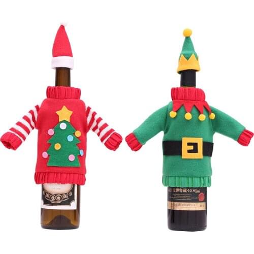 12 PCS Christmas Decorations Wine Bottle Cover Champagne Sweater New Year Xmas Home Dinner Party Table Ornament Wholesale XB