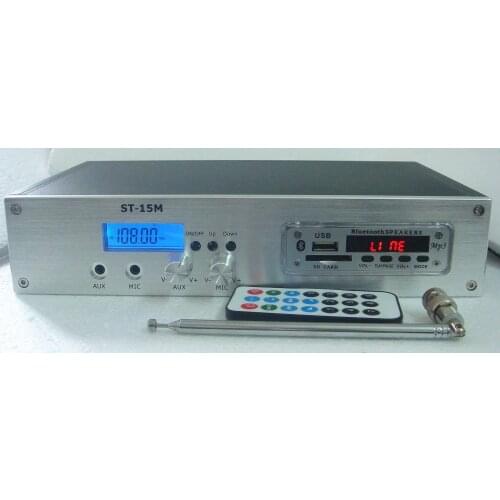 2017 new 1.5W/15W PLL stereo FM broadcast transmitter 87~108MHZ host + small antenna + mp3 Remote with Bluetooth Fuction