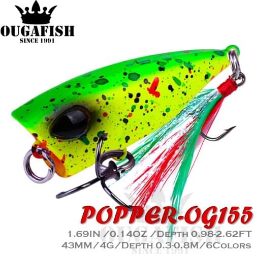 2021 Floating Popper Fishing Lure Weights4g Topwater Hard Bait Feathered Double Hooks Pesca For Pike Fish Tackle Saltwater Lures