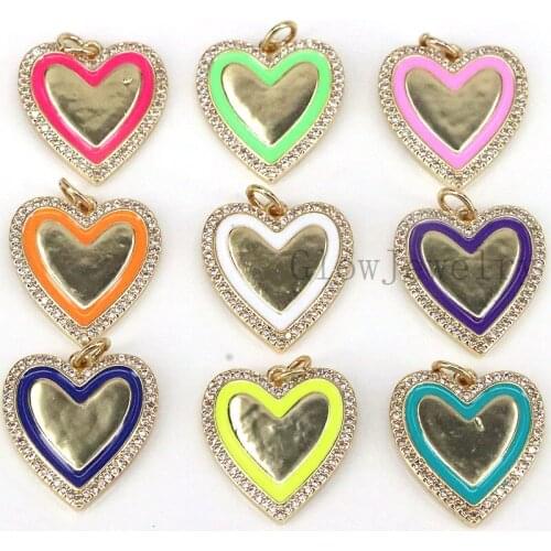 5Pcs ,Dainty Enamel heart Pendant, Pink, Red, White Heart CZ Micro Pave Gold Filled Heart pendant, Enamel Jewelry Supply