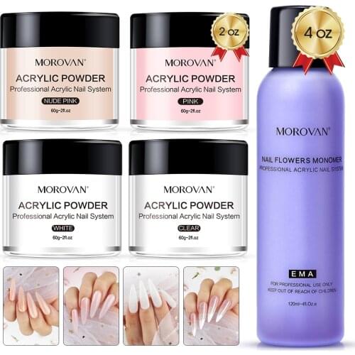 4Colors 60g Acrylic Powder Nail Acrylic Liquid Monomer 120ml Crystal for Nail Art kits Manicure Tools Nails Extension Decoration