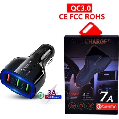 Type c car charger 3 Usb Ports fast quick charging auto power adapter 35W 7A car chargers for ipad iphone 8 x samsung s7 s8 andr