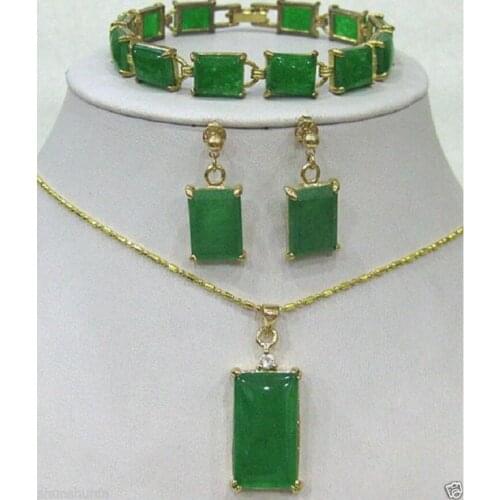 Free Shipping Green jade bracelet /earrings /Necklace Pendant Set AAA Fashion Wedding Party Jewellery