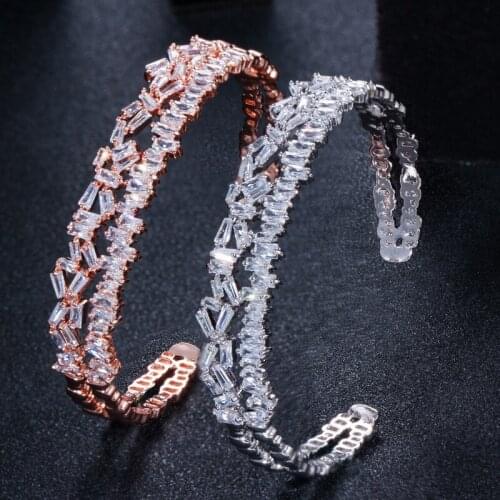 ERLUER Jewelry Adjustable cuff Bracelet bright shining Fashion Rose Gold Bracelet & Bangle For Women double-deck Zircon jewelry