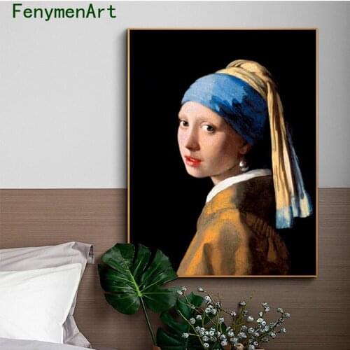 Girl with Pearl Earrings Painting on Canvas Woman Posters HD Print Famous Oil Painting Reproduction for Living Room Home Decor