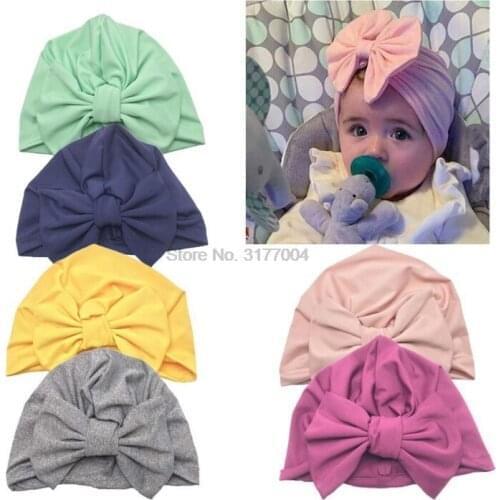 DHL 100pcs Baby Girls Boho Bow tie Beanie Scarf Turban Head Wrap Cap fotografia photography accessories Soft hat