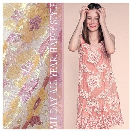 DIY Q39 Sequin Beaded net cloth embroidery lace cloth high-end gold embroidery stereo flower fabric handwork hallow out