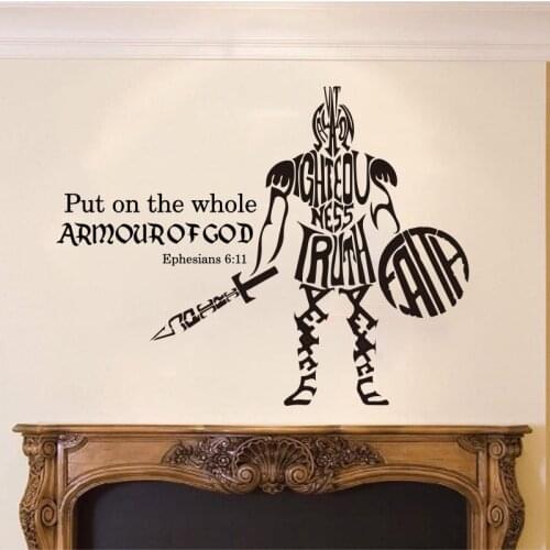 Christian Put On The Whole Armor Of God Wall Sticker Bedroom Bible Verse Quote Wall Decal Living Room Vinyl Home Decor