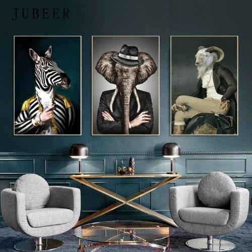 Modern Abstract Animal Canvas Paintings Animals Dress Posters on The Wall Vintage Wall Art Picture for Living Room Home Decor