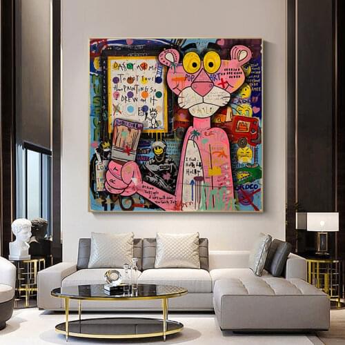 Graffiti Pink Panther Canvas Painting Colourful Posters and Prints Cuadros Street Wall Art Pictures for Living Room Home Decor