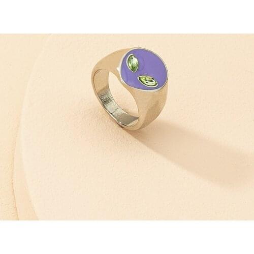 TARCLIY Fashion Geometric Metal Alien Glass Purple Enamel Creative Design Ring Simple Exaggerated Alloy For Men Women Jewelry