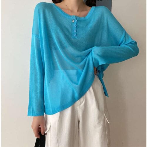 Long Sleeve Crop Top Sunscreen Shirt Pullover Korean Knitted Sweater Womens Loose Thin white Bottoming Tops Womens Jacket