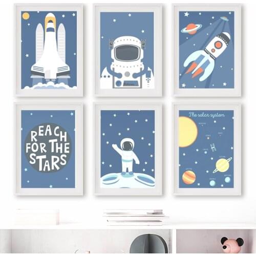 Space Astronaut Spaceship Planet Nursery Wall Art Canvas Painting Nordic Posters And Prints Wall Pictures Baby Kids Room Decor
