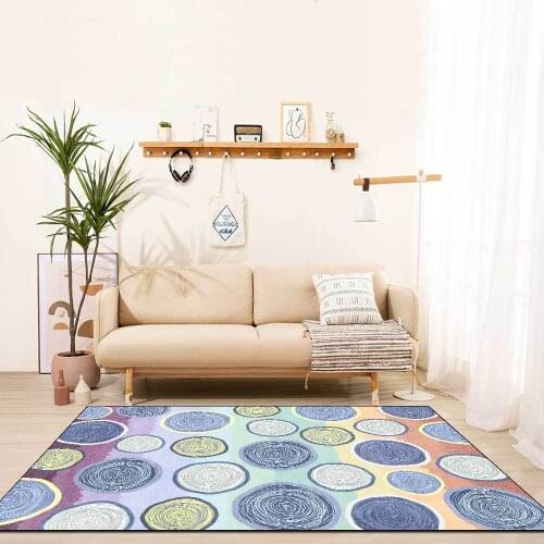 Nordic Ins Style Rug Gray Blue Yellow Cartoon Round Floor Mats Living Room Bedroom Area Bedside Carpet