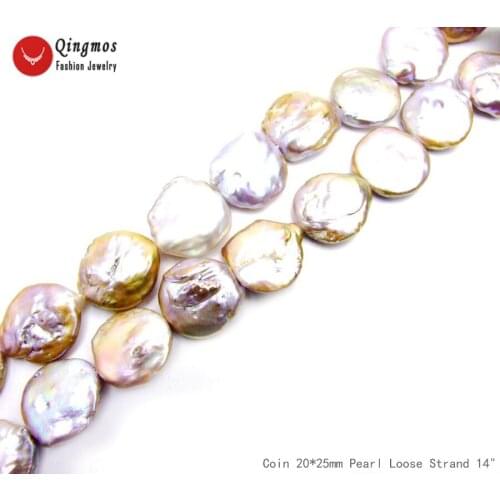 Qingmos 20*25mm Coin Round Natural Purple Pearl Loose Beads for Jewelry Making Necklace Bracelet Earring DIY 14" Strands los842