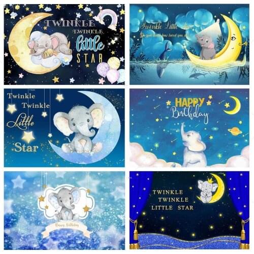 Twinkle Twinkle Little Star Photo Backdrop Baby Shower Kids Elephant Moon Happy Birthday Party Decoration Photography Background