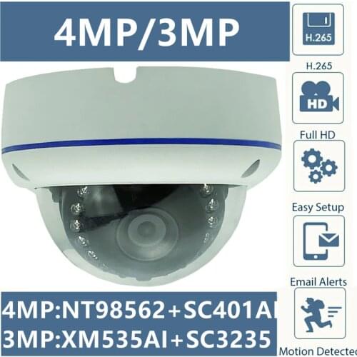 4/3MP IP Anti-riot Ceiling Metal Dome Camera NT98562+SC401AI 2560*1440 XM535AI+SC3235 2304*1296 H.265 Onvif CMS XMEYE P2P RTSP