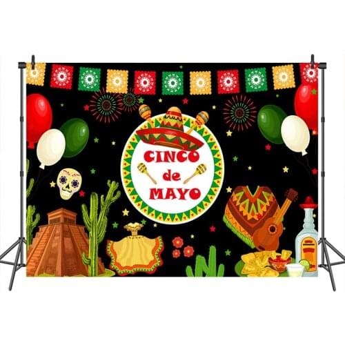 Neoback Cinco De Mayo Photography Background Food Dress-up Party SkullBanner Decoration Photography Backdrops Studio Shoots