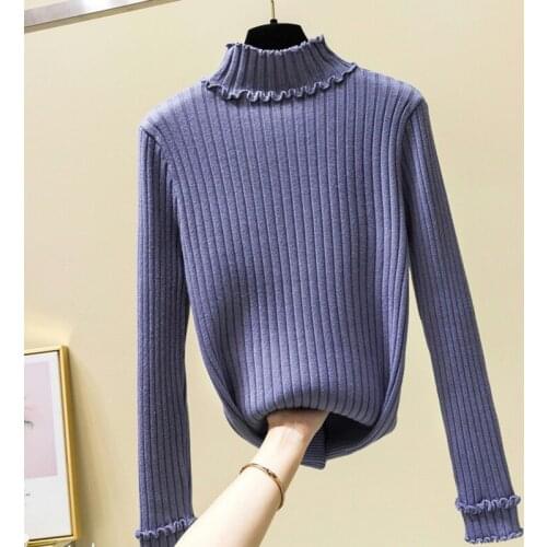 Fashion Ruched Sweater Winter Clothes Women Pullover Female Long Sleeve Top Half High Collar Soft Warm Knit Sweaters Pull Femme