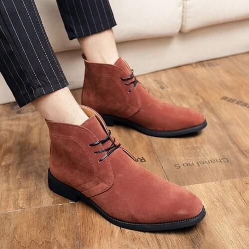 New Men Shoes Fashion Trend Business Casual All-match Handsome Brown Suede Classic Lace-up Comfortable Ankle Boots985