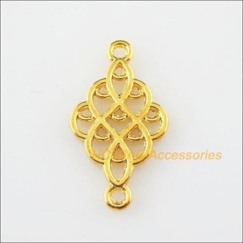 30Pcs Gold Color Oval Flower Charms Connectors Pendants 14x25.5mm
