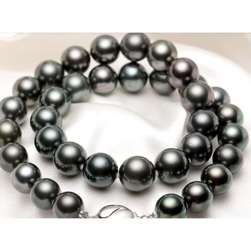 Stunning 11-12mm freshwater black green pearl necklace 925s