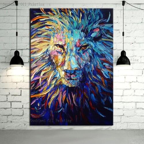 Professional Artist Hand-painted Knife Painting Oil Lion On Canvas Handmade Knife Lion Oil Painting For Living Room