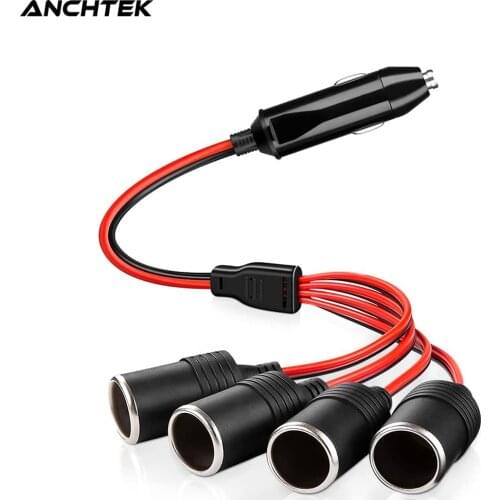 Anchtek Car Cigarette Lighter socket Splitter Adapter Power Charger Port 12V 24V Plug Socket Adapter 1 to 4 Way Splitter