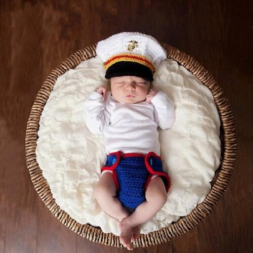 Newborn Baby Boy Photography Props Infant Photo Shoot Navy Hat Crochet Outfits Clothing Baby Fotografia Shower Gift Costume