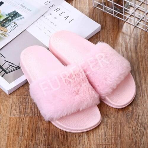 Womens Winter Plush Slippers Indoor Non-slip Warm Furry Shoes Woman Fur Slides Fashion House Shoes Female Black Fur Flip Flops