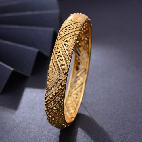 Wando 1pcs/lot Indian Bangles Gold color Bangle&Bracelet Dubai Bangles For Women Africa Jewelry Ethiopian Wedding Bride Jewelry