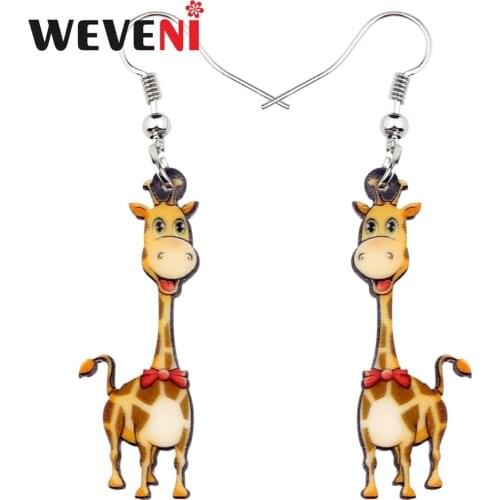 WEVENI Acrylic Happy Africa Giraffe Earrings Dangle Drop Big Long Anime Wild Animal Jewelry For Women Girls 2018 Wholesale