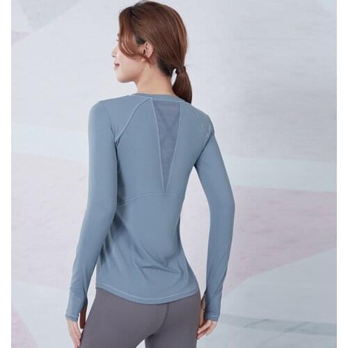 Vansydical Women Slim Workout Yoga Shirts Long Sleeves Sexy Mesh Sport Tops Light Weight Running Gym T-shirt