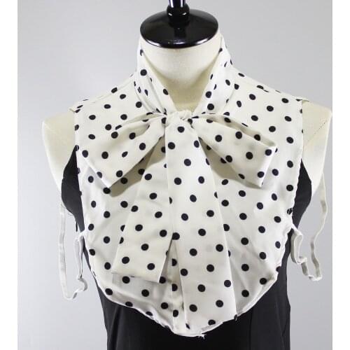 Womens Bowknot Stand Fake Collar Ladies Polka Dots Removable Detachable Collars for Suits Half-Shirt False Collars Decoration