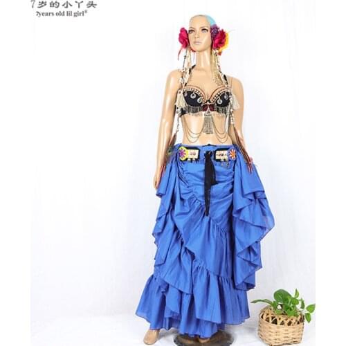 Women ATS Tribal Belly Dance 100% Cotton Skirt Tribal Bohemia Ladies Gypsy Long Skirt Full Circle Dance Clothes CMM04