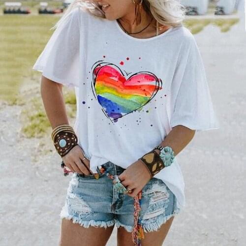 Hearts Women T-shirts Casual Harajuku Love Letter Printed Tops Tee Summer Female T shirt Short Sleeve T shirt For Women Clothing