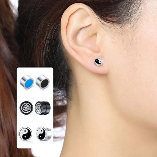 1 Pair No Piercing Ear Clip Earrings for Women Earings Stainless Steel Girl Boy Jewelry Constellation Tai Chi